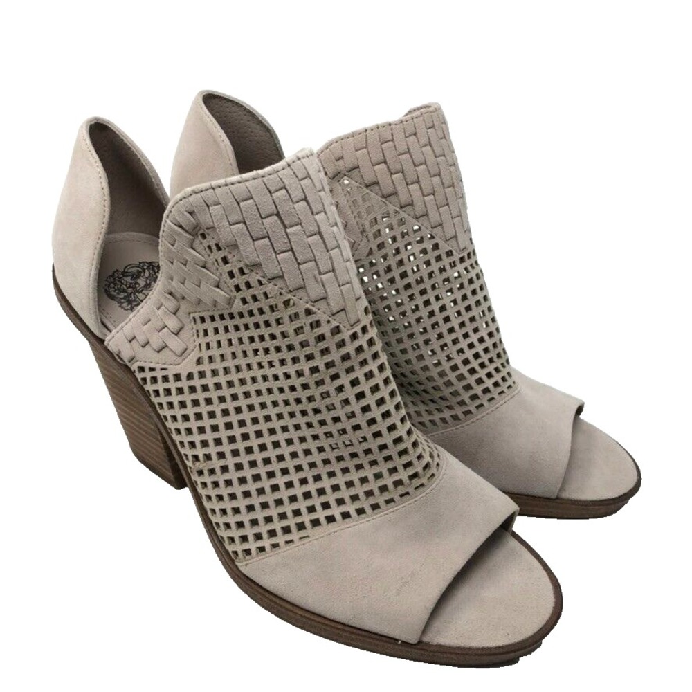 Vince Camuto Fritzey Peep Toe Bootie Beige Suede Leather Laser Cut Womens 9.5